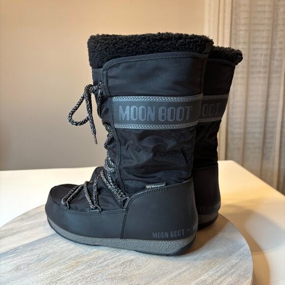 Moon Boot Icon Low Black Waterproof Winter Snow Boots Women's US 6 Faux Fur - Picture 2 of 12